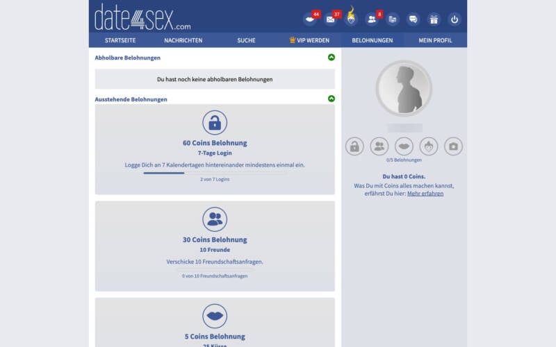 Date4Sex.com Belohnungen