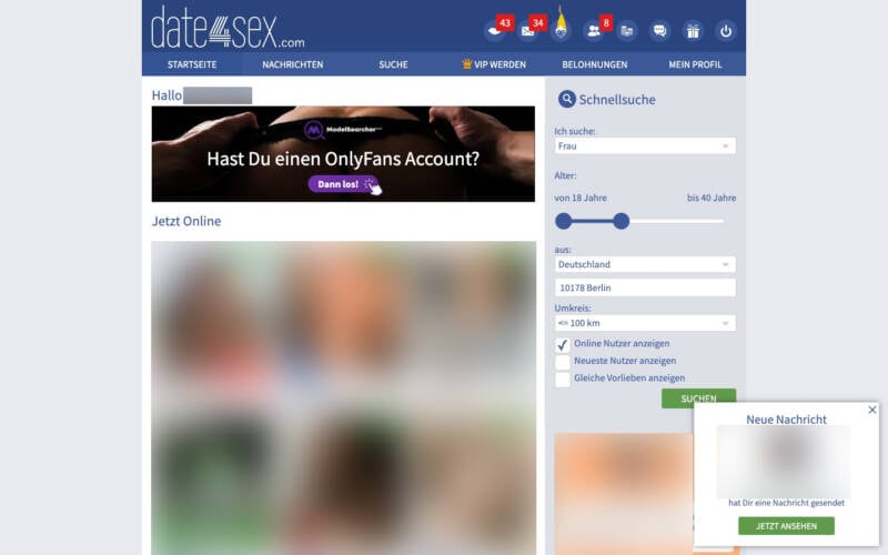 Date4Sex.com Mitgliederbereich