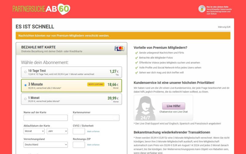 PartnersucheAb60.de Kosten