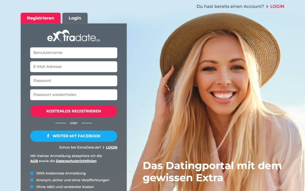 ExtraDate.de Startseite Testbericht