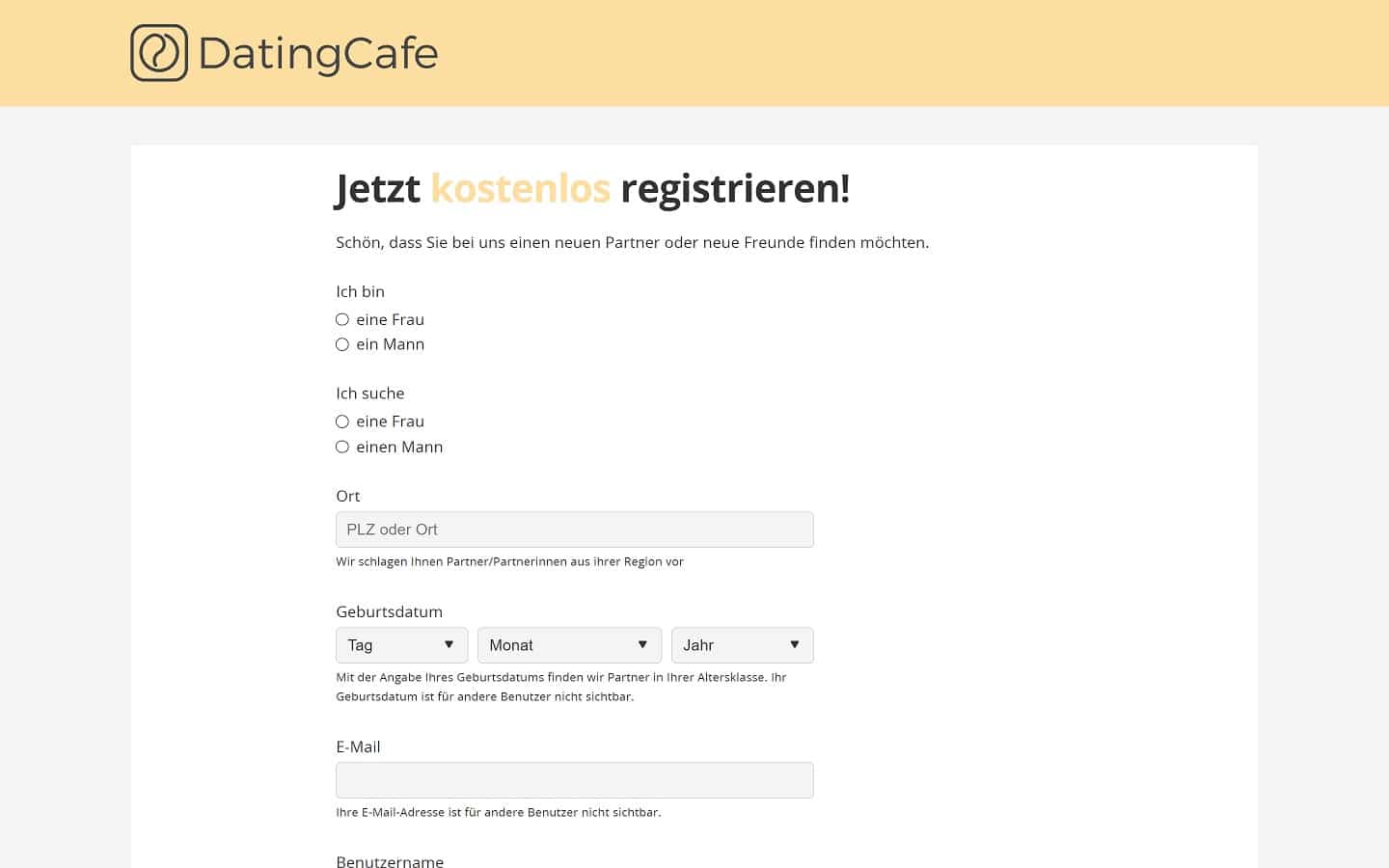 DatingCafe.de - Registrierung