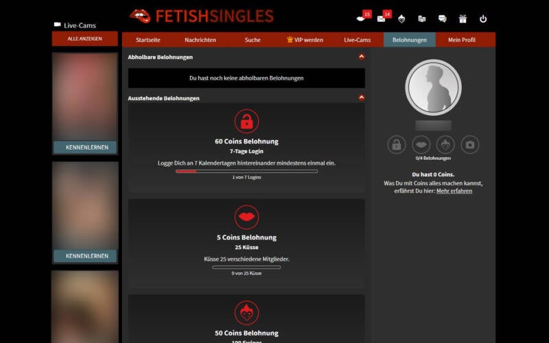 FetishSingles.online Belohnungen