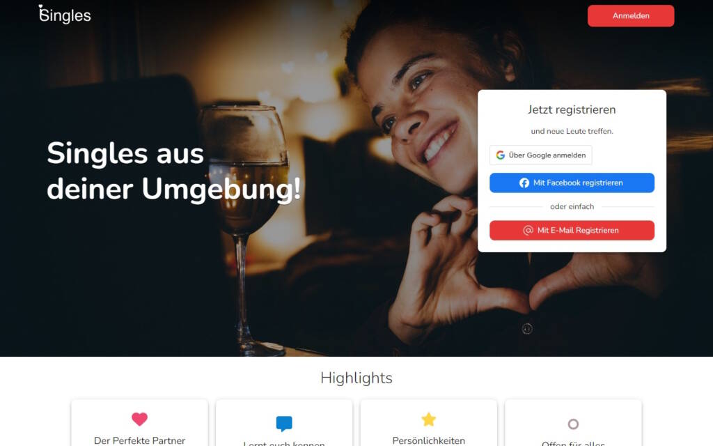 iSingles.app Startseite Testbericht