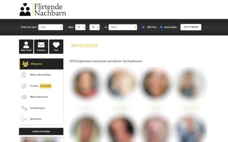 FlirtendeNachbarn.com Mitgliederbereich