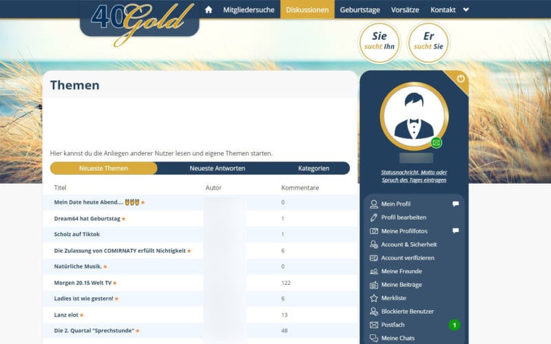 Testbericht 40Gold.de Themen