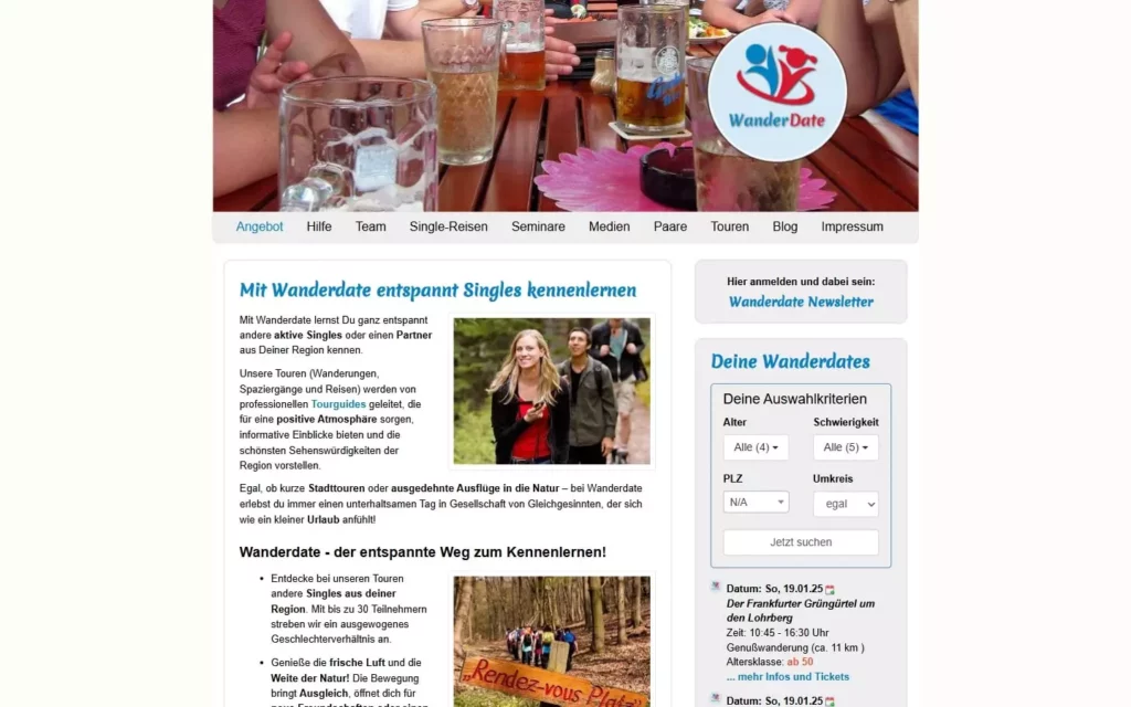 WanderDate.de Startseite Testbericht