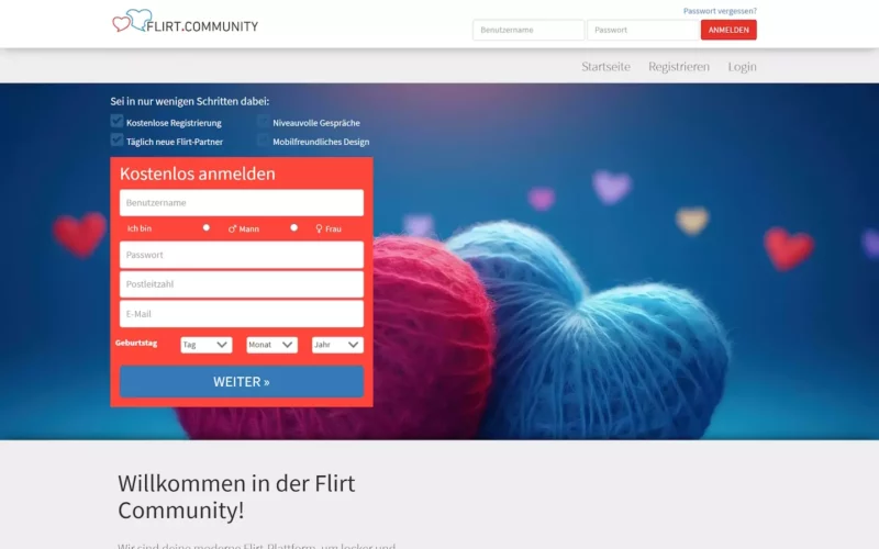 Testbericht Flirt.community Startseite