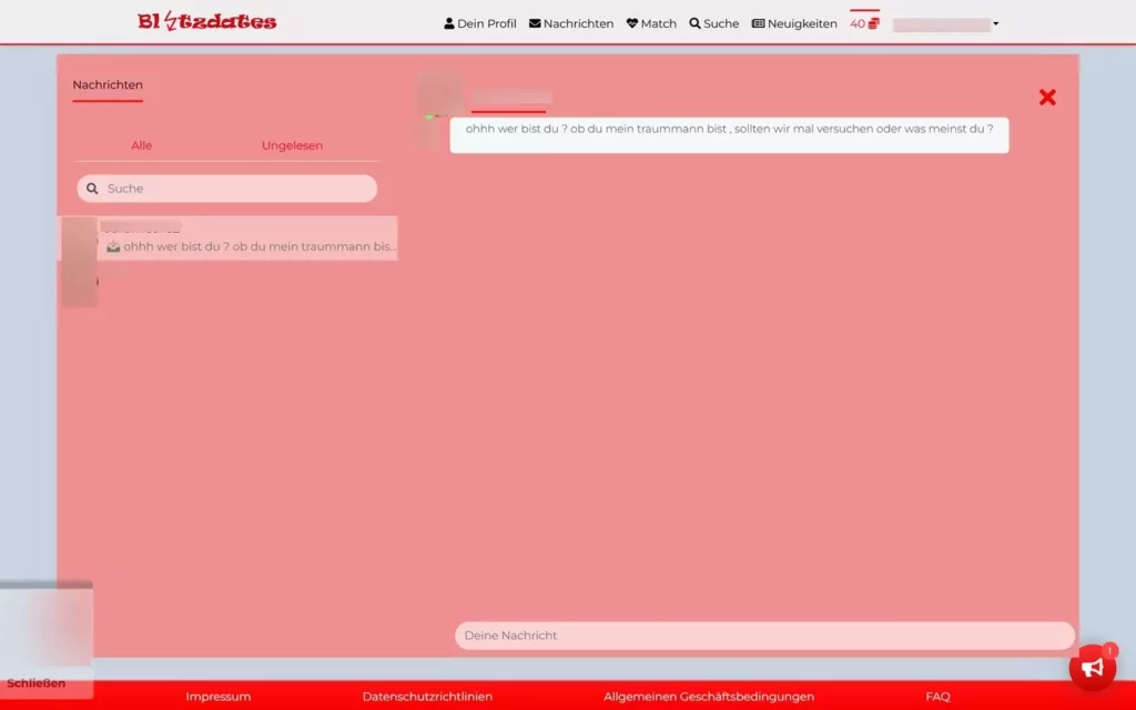 BlitzDates.de Screenshot - Nachrichten von Moderatoren