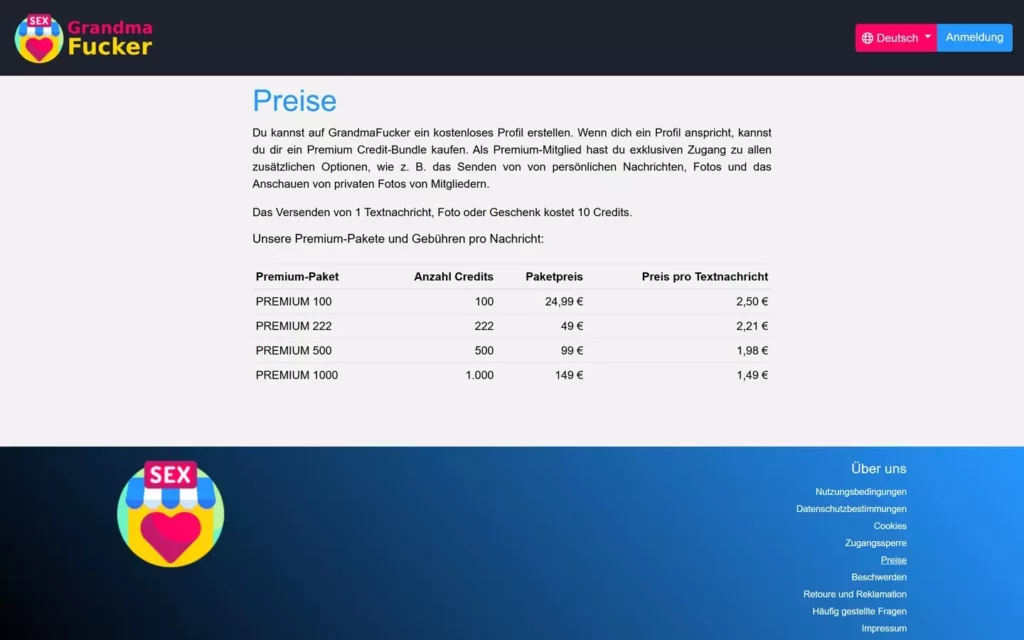 GrandmaFucker.com - Kosten