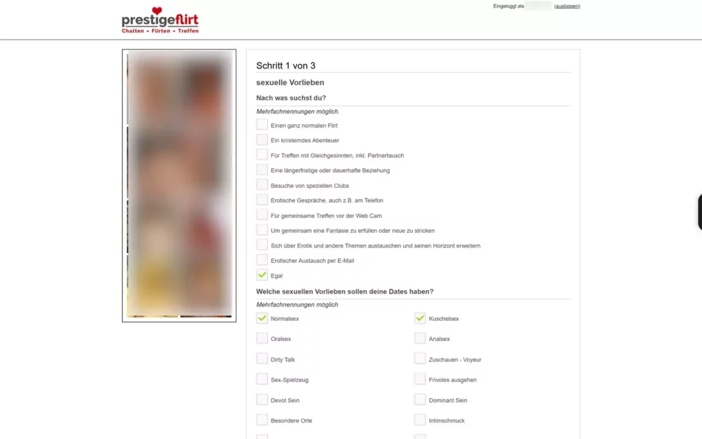 PrestigeFlirt.com Screenshot - Anmeldung
