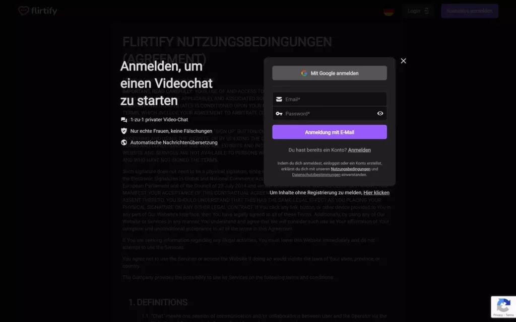 Flirtify.com - Anmeldung