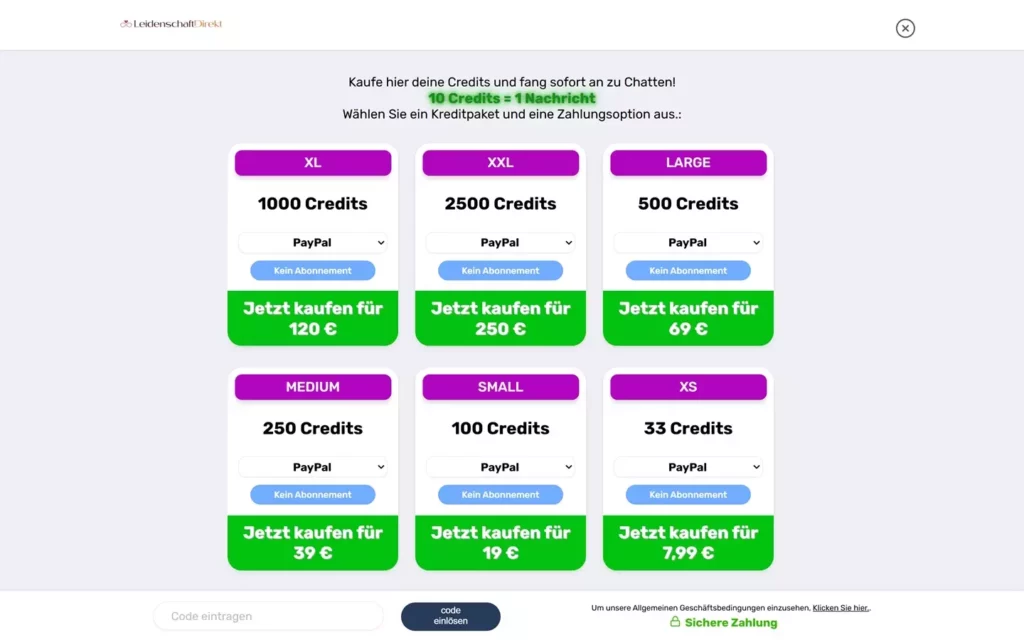 LeidenschaftDirekt.de - Kosten