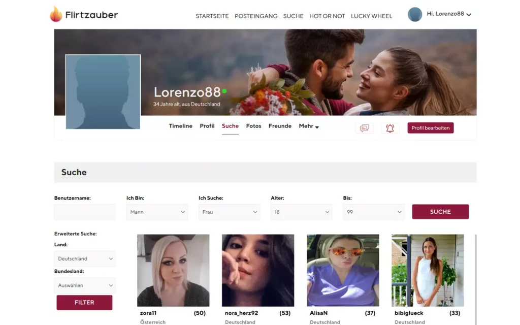 FlirtZauber.de Mitgliederbereich