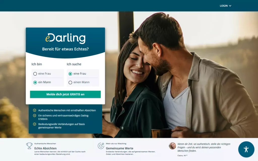 Testbericht eDarling.de Startseite